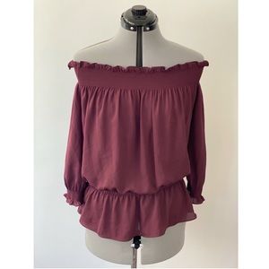 Chelsea28 - off the shoulder blouse - burgundy - size Large